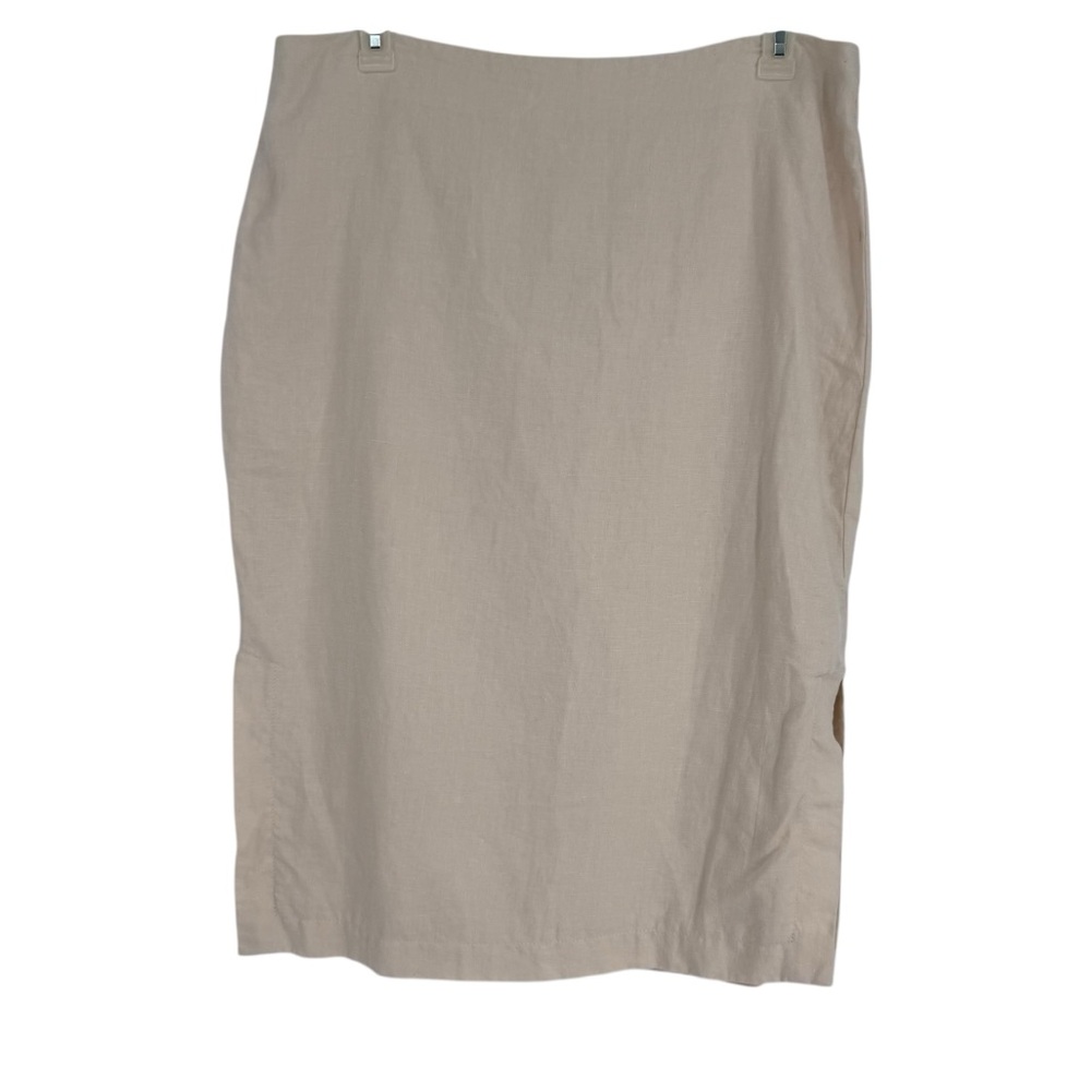 Talbots Cream Midi Linen Skirt Size 16 Back Zip Lined Side Slits Straight
